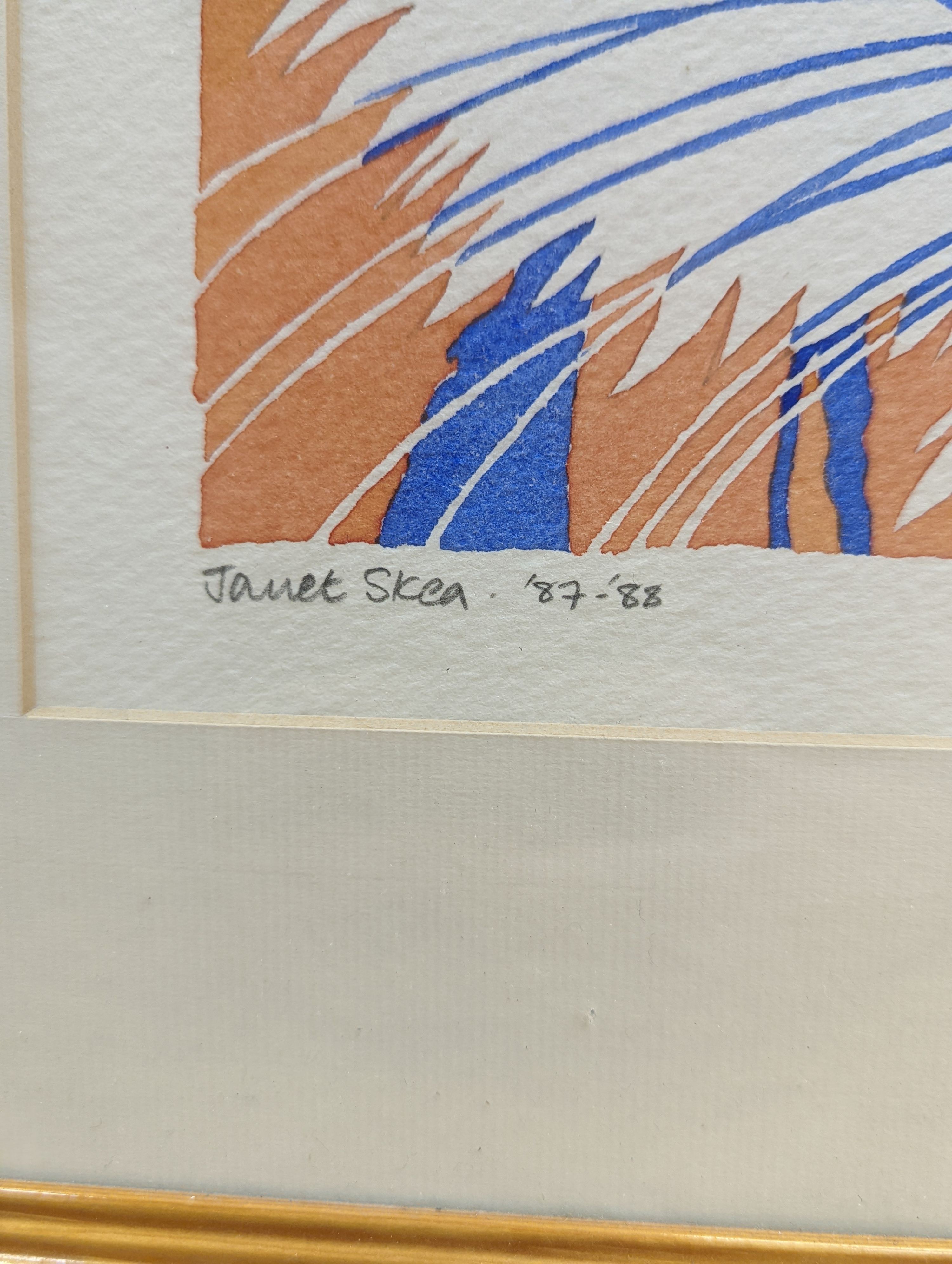 Janet Skea (1947-) watercolour, 'Tiger with compliments', signed and dated '87, 50 x 70cm